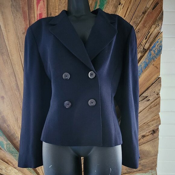 Dior strong shoulder fitted pure wool midnight blue jacket/blazer Sz 14 - Picture 3 of 10